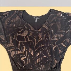 White House Black Market Black and Gold Patterned Blouse